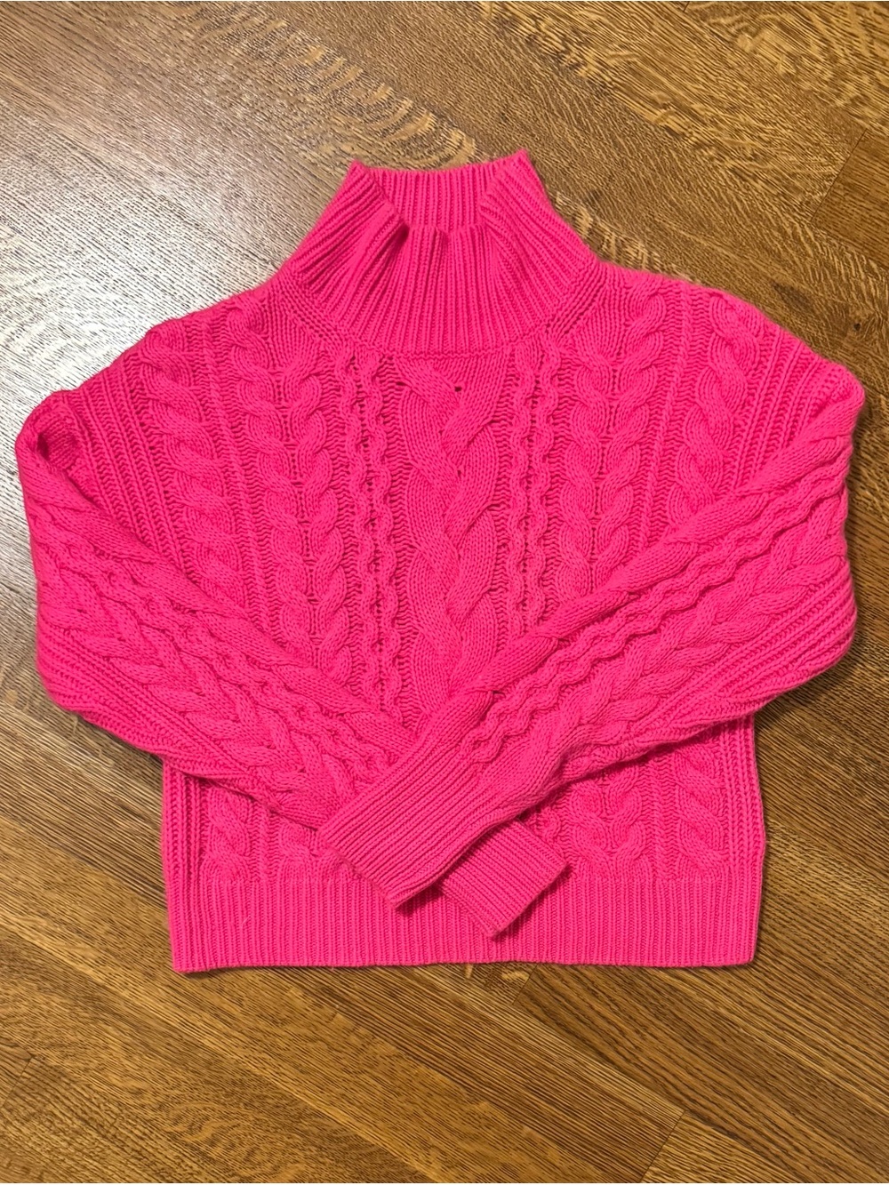 J. Crew 100% Cashmere Hot Pink Cable Turtleneck Sweater Size Medium EUC